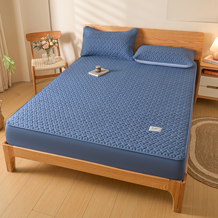 91家纺网 家纺一手货源 找家纺 曼陀罗 2026新款A类母婴级新疆棉花夹棉防水单床笠 床笠单件-倾心 倾心-宾蓝