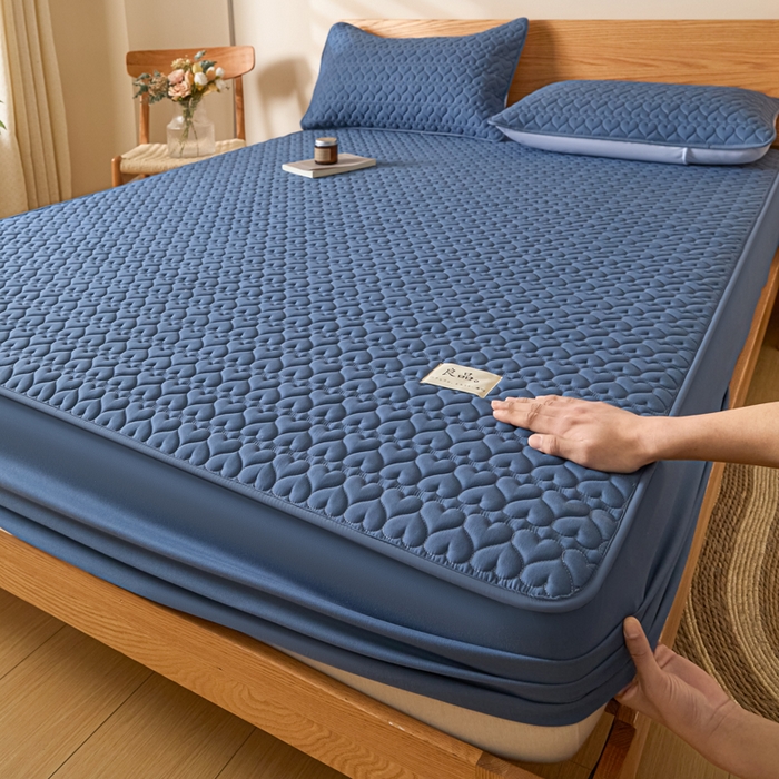 91家纺网 家纺一手货源 找家纺 曼陀罗 2026新款A类母婴级新疆棉花夹棉防水单床笠 床笠单件-倾心 倾心-宾蓝