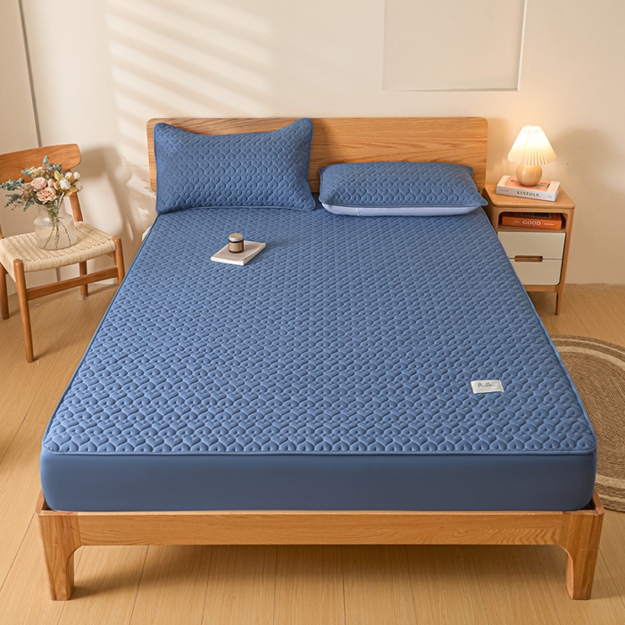 91家纺网 家纺一手货源 找家纺 曼陀罗 2026新款A类母婴级新疆棉花夹棉防水单床笠 床笠单件-倾心 倾心-宾蓝