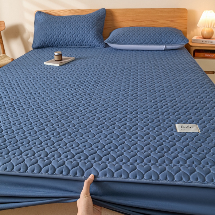 91家纺网 家纺一手货源 找家纺 曼陀罗 2026新款A类母婴级新疆棉花夹棉防水单床笠 床笠单件-倾心 倾心-宾蓝