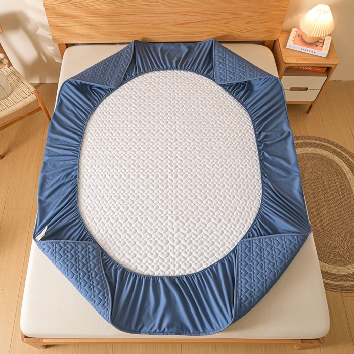 91家纺网 家纺一手货源 找家纺 曼陀罗 2026新款A类母婴级新疆棉花夹棉防水单床笠 床笠单件-倾心 倾心-宾蓝