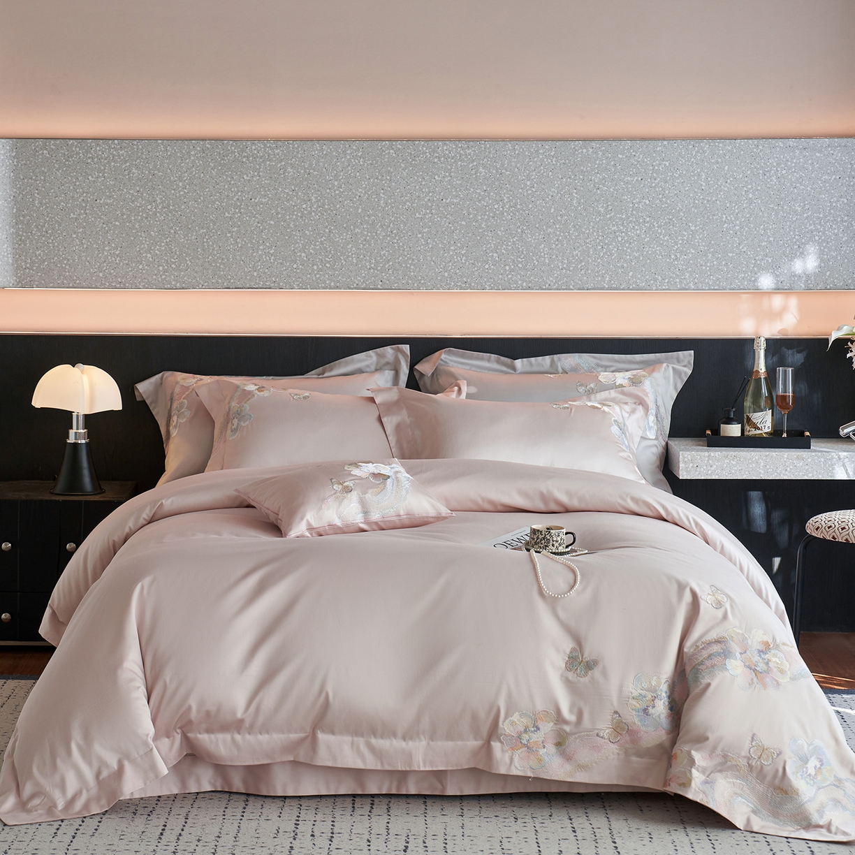 91家纺网 家纺一手货源 找家纺 蒂爵 2026新款高支天丝棉四件套 粉豆沙