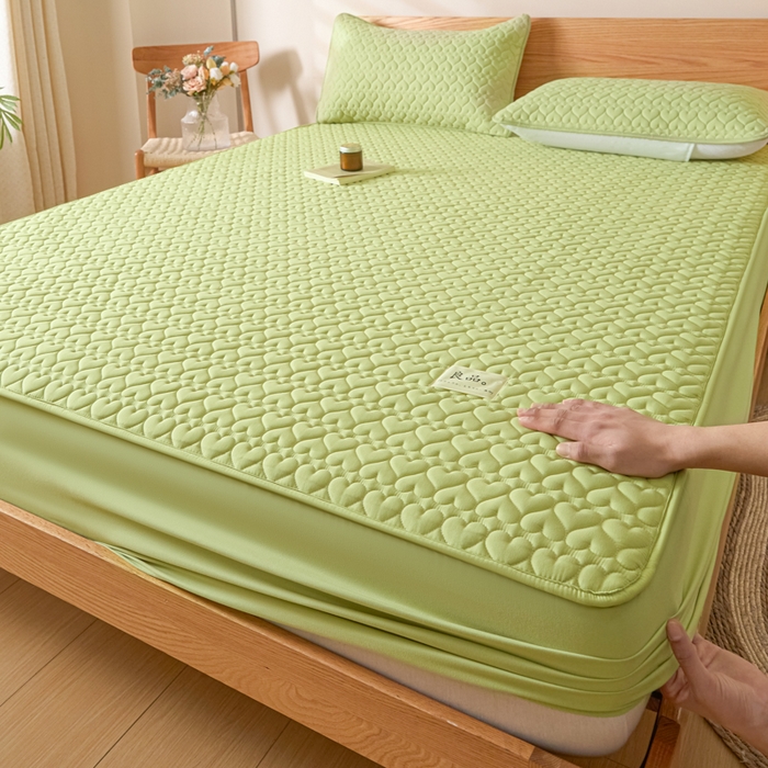 91家纺网 家纺一手货源 找家纺 曼陀罗 2026新款A类母婴级新疆棉花夹棉防水单床笠 床笠单件-倾心 倾心-果绿