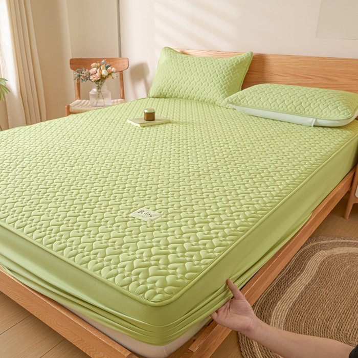 91家纺网 家纺一手货源 找家纺 曼陀罗 2026新款A类母婴级新疆棉花夹棉防水单床笠 床笠单件-倾心 倾心-果绿