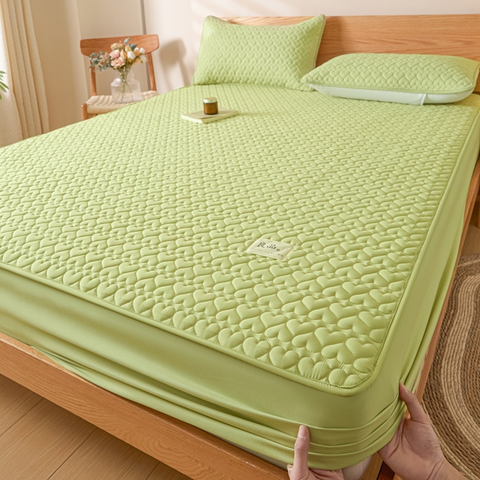 91家纺网 家纺一手货源 找家纺 曼陀罗 2026新款A类母婴级新疆棉花夹棉防水单床笠 床笠单件-倾心 倾心-果绿