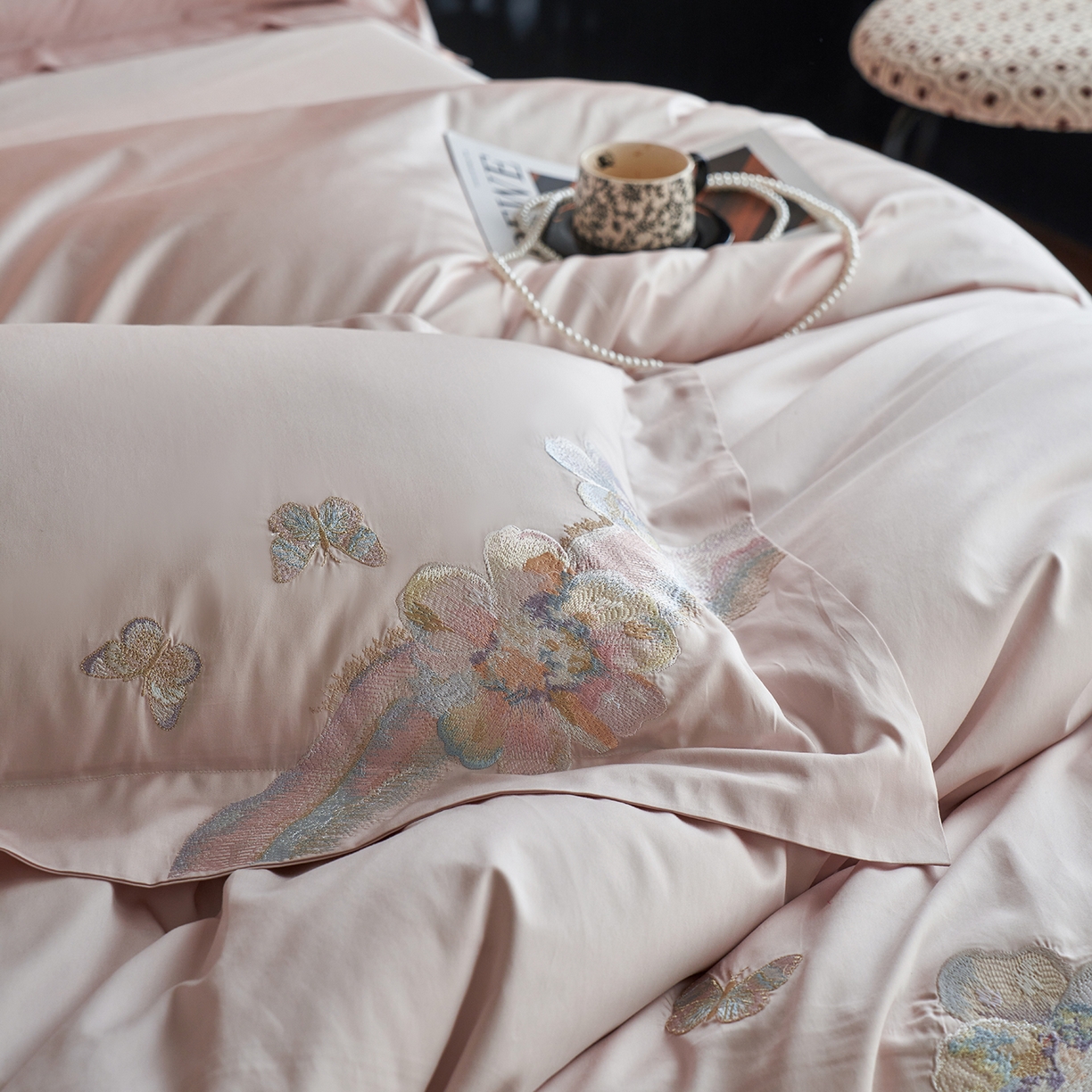 91家纺网 家纺一手货源 找家纺 蒂爵 2026新款高支天丝棉四件套 粉豆沙