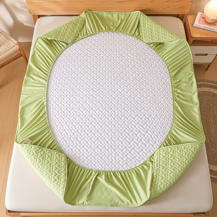 91家纺网 家纺一手货源 找家纺 曼陀罗 2026新款A类母婴级新疆棉花夹棉防水单床笠 床笠单件-倾心 倾心-果绿