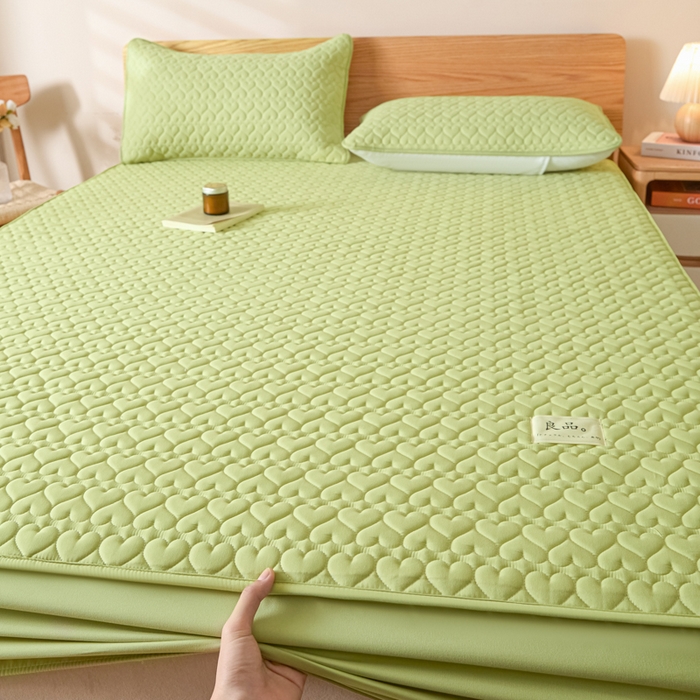 91家纺网 家纺一手货源 找家纺 曼陀罗 2026新款A类母婴级新疆棉花夹棉防水单床笠 床笠单件-倾心 倾心-果绿