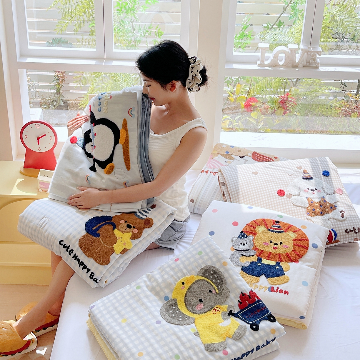 91家纺网 家纺一手货源 找家纺 （总）莱宁被业 2026新款原创设计A类全棉有氧双层纱毛巾绣大豆夏被