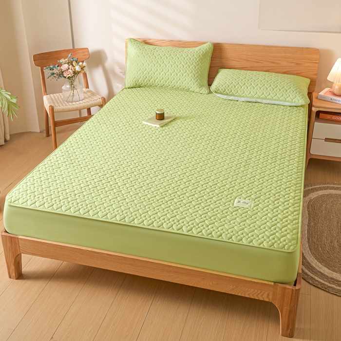 91家纺网 家纺一手货源 找家纺 曼陀罗 2026新款A类母婴级新疆棉花夹棉防水单床笠 床笠单件-倾心 倾心-果绿