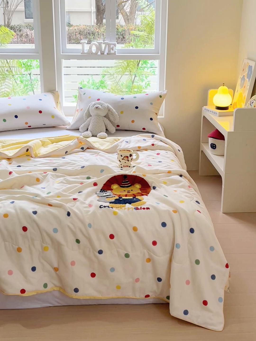 91家纺网 家纺一手货源 找家纺 （总）莱宁被业 2026新款原创设计A类全棉有氧双层纱毛巾绣大豆夏被