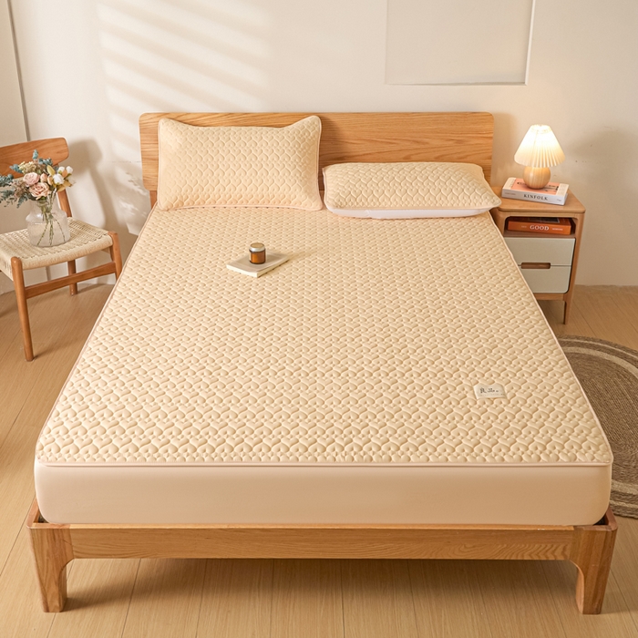 91家纺网 家纺一手货源 找家纺 曼陀罗 2026新款A类母婴级新疆棉花夹棉防水单床笠 床笠单件-倾心 倾心-卡其