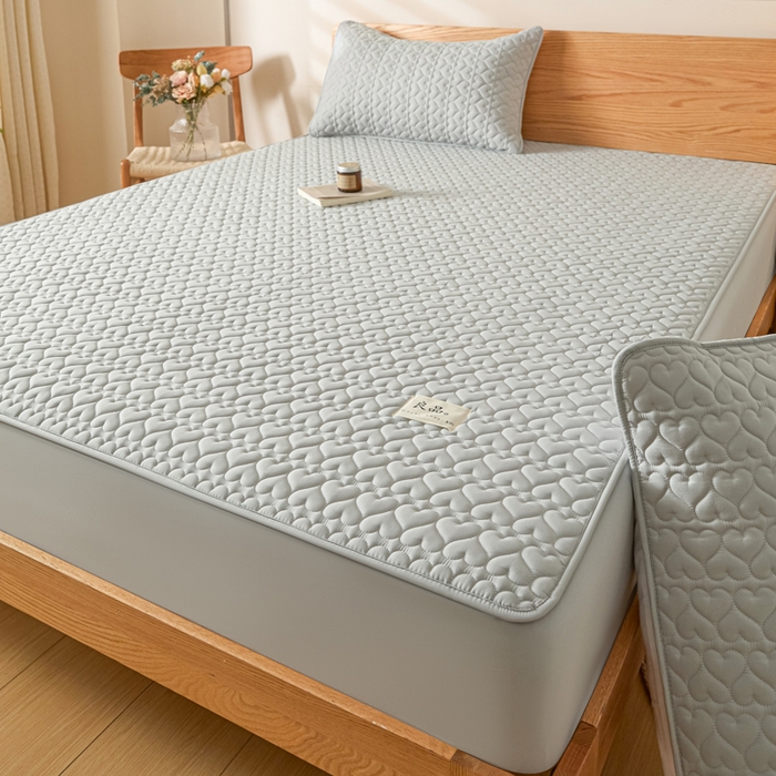 91家纺网 家纺一手货源 找家纺 曼陀罗 2026新款A类母婴级新疆棉花夹棉防水单床笠 床笠单件-倾心 倾心-浅灰