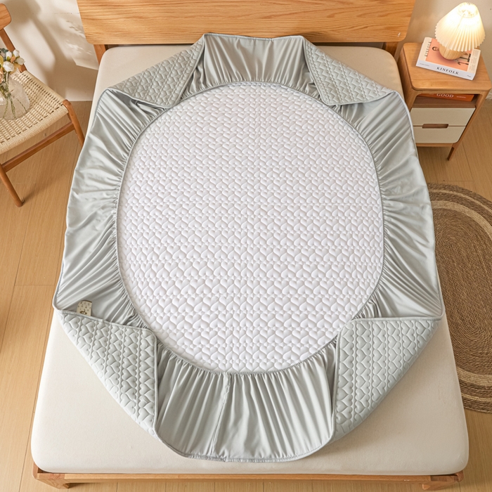 91家纺网 家纺一手货源 找家纺 曼陀罗 2026新款A类母婴级新疆棉花夹棉防水单床笠 床笠单件-倾心 倾心-浅灰