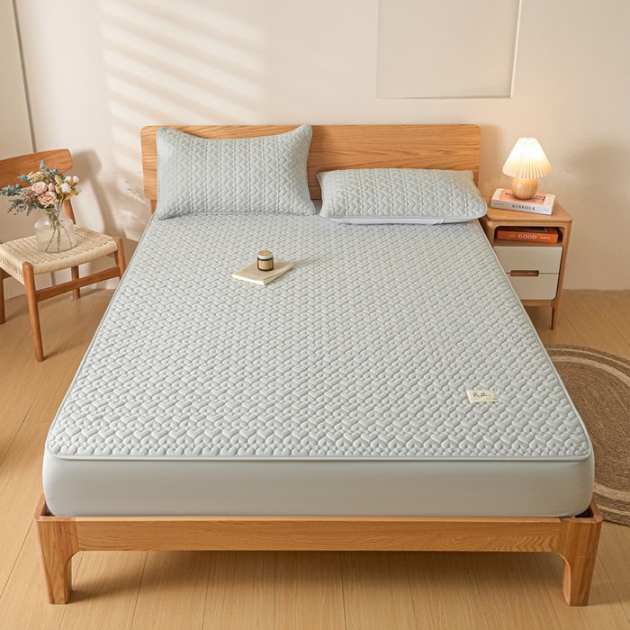 91家纺网 家纺一手货源 找家纺 曼陀罗 2026新款A类母婴级新疆棉花夹棉防水单床笠 床笠单件-倾心 倾心-浅灰