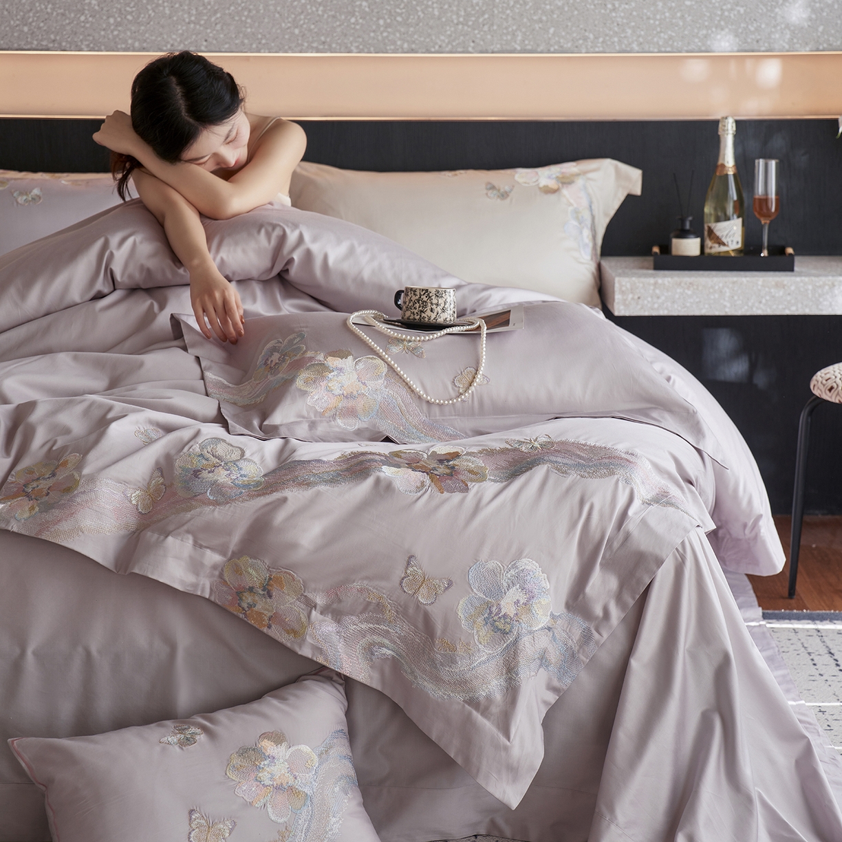 蒂爵 2026新款高支天丝棉四件套 香芋紫