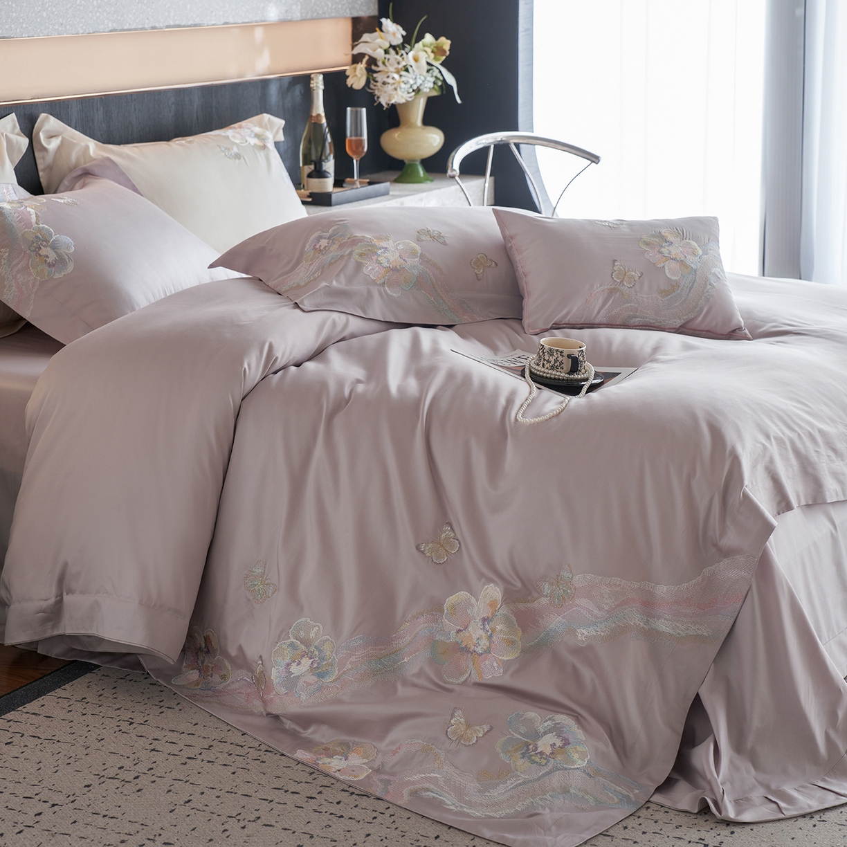 91家纺网 家纺一手货源 找家纺 蒂爵 2026新款高支天丝棉四件套 香芋紫