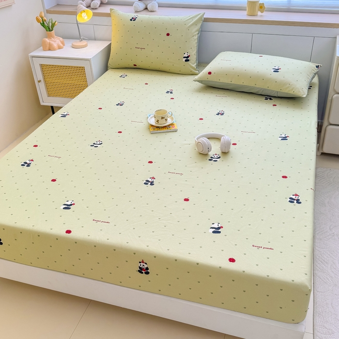 91家纺网 家纺一手货源 找家纺 爱多多家居 2026春夏新款水洗古棉单床笠 床笠三件套 床笠-熊猫绿