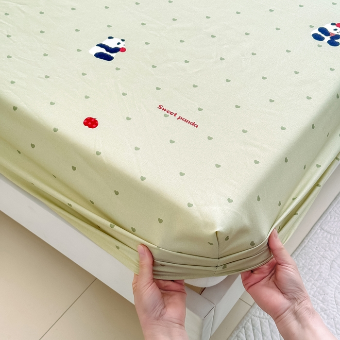 91家纺网 家纺一手货源 找家纺 爱多多家居 2026春夏新款水洗古棉单床笠 床笠三件套 床笠-熊猫绿