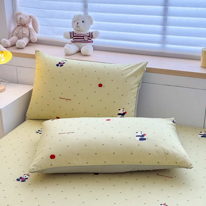 91家纺网 家纺一手货源 找家纺 爱多多家居 2026春夏新款水洗古棉单床笠 床笠三件套 床笠-熊猫绿