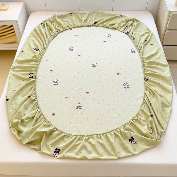 91家纺网 家纺一手货源 找家纺 爱多多家居 2026春夏新款水洗古棉单床笠 床笠三件套 床笠-熊猫绿