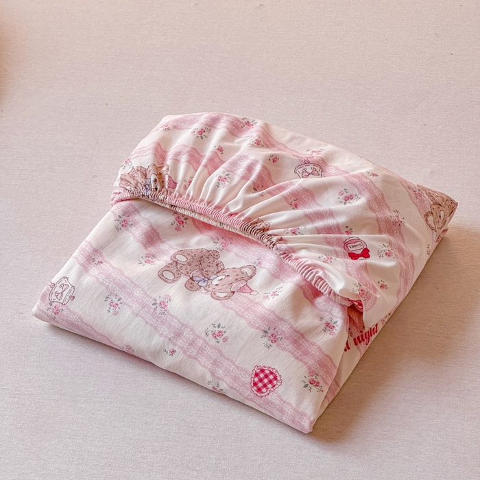 91家纺网 家纺一手货源 找家纺 爱多多家居 2026春夏新款水洗古棉单床笠 床笠三件套 床笠-晚安熊