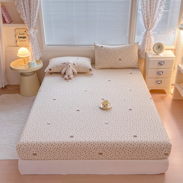 91家纺网 家纺一手货源 找家纺 爱多多家居 2026春夏新款水洗古棉单床笠 床笠三件套 床笠-碎花小兔