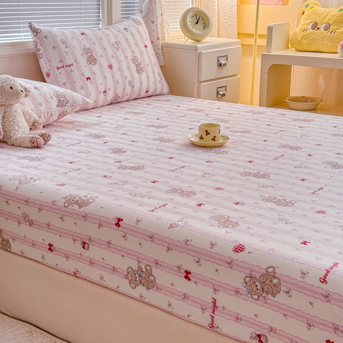 91家纺网 家纺一手货源 找家纺 爱多多家居 2026春夏新款水洗古棉单床笠 床笠三件套 床笠-晚安熊