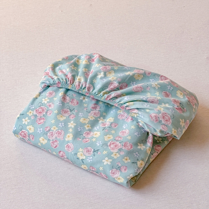 91家纺网 家纺一手货源 找家纺 爱多多家居 2026春夏新款水洗古棉单床笠 床笠三件套 床笠-薄荷玫瑰