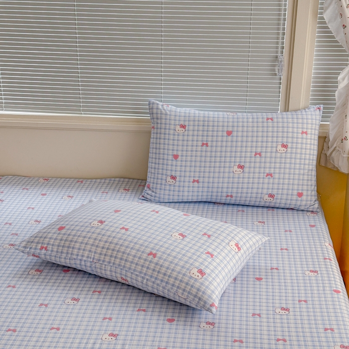 91家纺网 家纺一手货源 找家纺 爱多多家居 2026春夏新款水洗古棉单床笠 床笠三件套 床笠-云格粉结