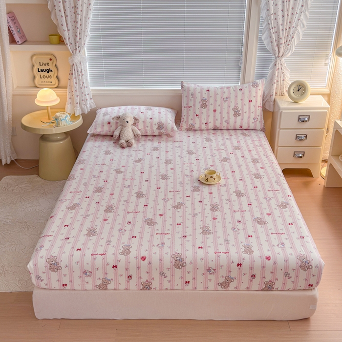 91家纺网 家纺一手货源 找家纺 爱多多家居 2026春夏新款水洗古棉单床笠 床笠三件套 床笠-晚安熊