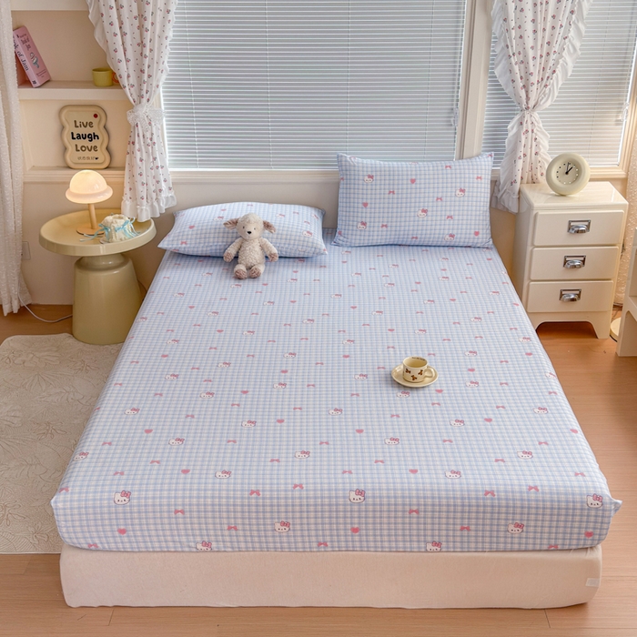 91家纺网 家纺一手货源 找家纺 爱多多家居 2026春夏新款水洗古棉单床笠 床笠三件套 床笠-云格粉结