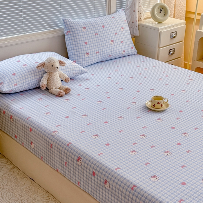 91家纺网 家纺一手货源 找家纺 爱多多家居 2026春夏新款水洗古棉单床笠 床笠三件套 床笠-云格粉结