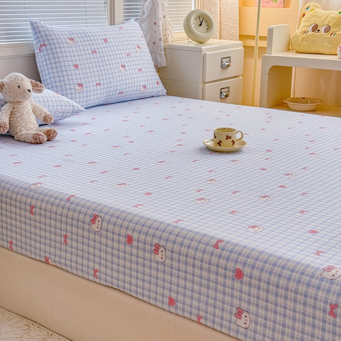 91家纺网 家纺一手货源 找家纺 爱多多家居 2026春夏新款水洗古棉单床笠 床笠三件套 床笠-云格粉结