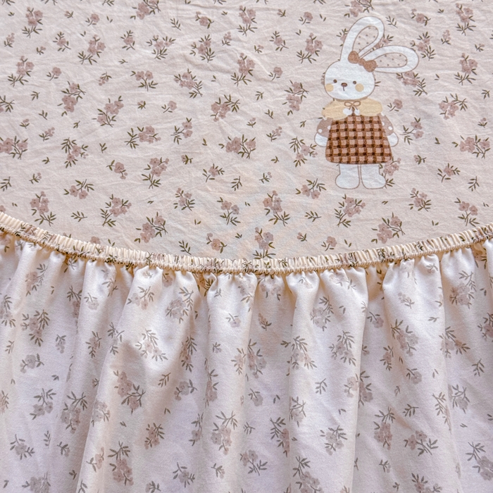 91家纺网 家纺一手货源 找家纺 爱多多家居 2026春夏新款水洗古棉单床笠 床笠三件套 床笠-碎花小兔