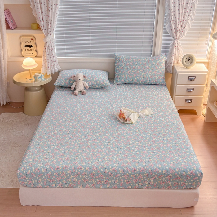 91家纺网 家纺一手货源 找家纺 爱多多家居 2026春夏新款水洗古棉单床笠 床笠三件套 床笠-薄荷玫瑰