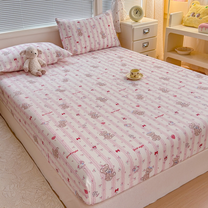 91家纺网 家纺一手货源 找家纺 爱多多家居 2026春夏新款水洗古棉单床笠 床笠三件套 床笠-晚安熊