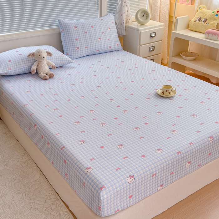 91家纺网 家纺一手货源 找家纺 爱多多家居 2026春夏新款水洗古棉单床笠 床笠三件套 床笠-云格粉结