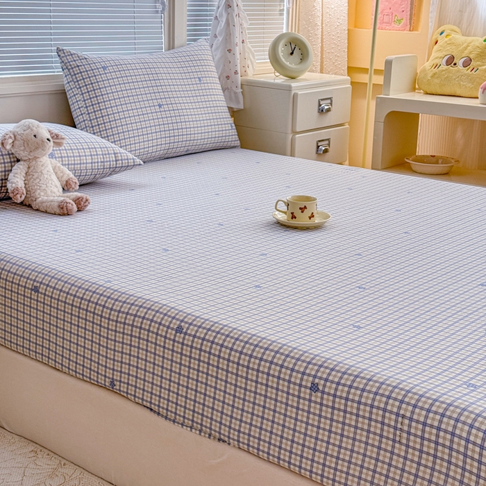 91家纺网 家纺一手货源 找家纺 爱多多家居 2026春夏新款水洗古棉单床笠 床笠三件套 床笠-星野格子