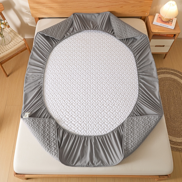 91家纺网 家纺一手货源 找家纺 曼陀罗 2026新款A类母婴级新疆棉花夹棉防水单床笠 床笠单件-倾心 倾心-深灰