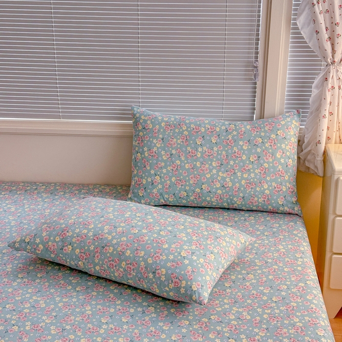 91家纺网 家纺一手货源 找家纺 爱多多家居 2026春夏新款水洗古棉单床笠 床笠三件套 床笠-薄荷玫瑰