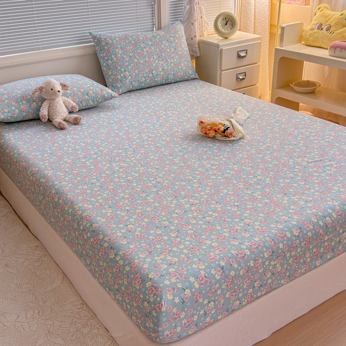 91家纺网 家纺一手货源 找家纺 爱多多家居 2026春夏新款水洗古棉单床笠 床笠三件套 床笠-薄荷玫瑰