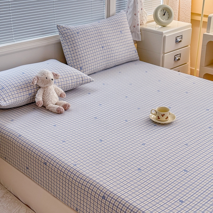 91家纺网 家纺一手货源 找家纺 爱多多家居 2026春夏新款水洗古棉单床笠 床笠三件套 床笠-星野格子