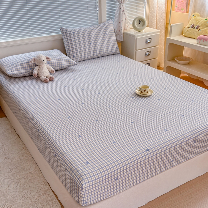 91家纺网 家纺一手货源 找家纺 爱多多家居 2026春夏新款水洗古棉单床笠 床笠三件套 床笠-星野格子