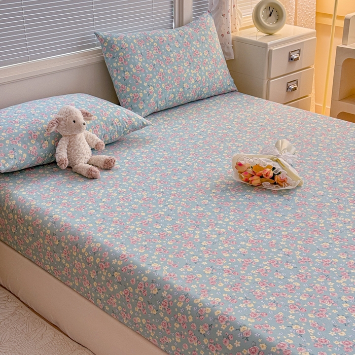 91家纺网 家纺一手货源 找家纺 爱多多家居 2026春夏新款水洗古棉单床笠 床笠三件套 床笠-薄荷玫瑰