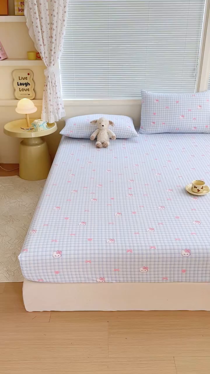 91家纺网 家纺一手货源 找家纺 爱多多家居 2026春夏新款水洗古棉单床笠 床笠三件套 床笠-云格粉结