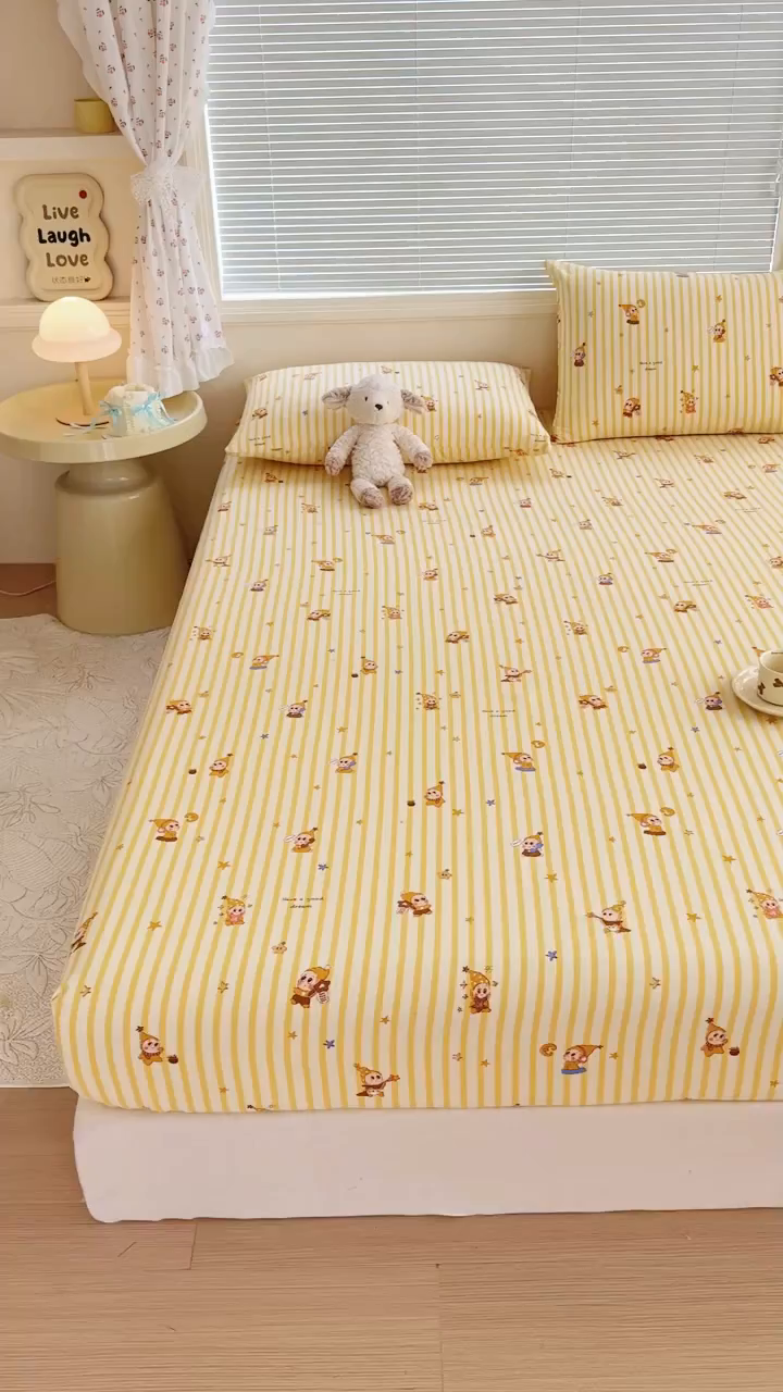 91家纺网 家纺一手货源 找家纺 爱多多家居 2026春夏新款水洗古棉单床笠 床笠三件套 床笠-星星人