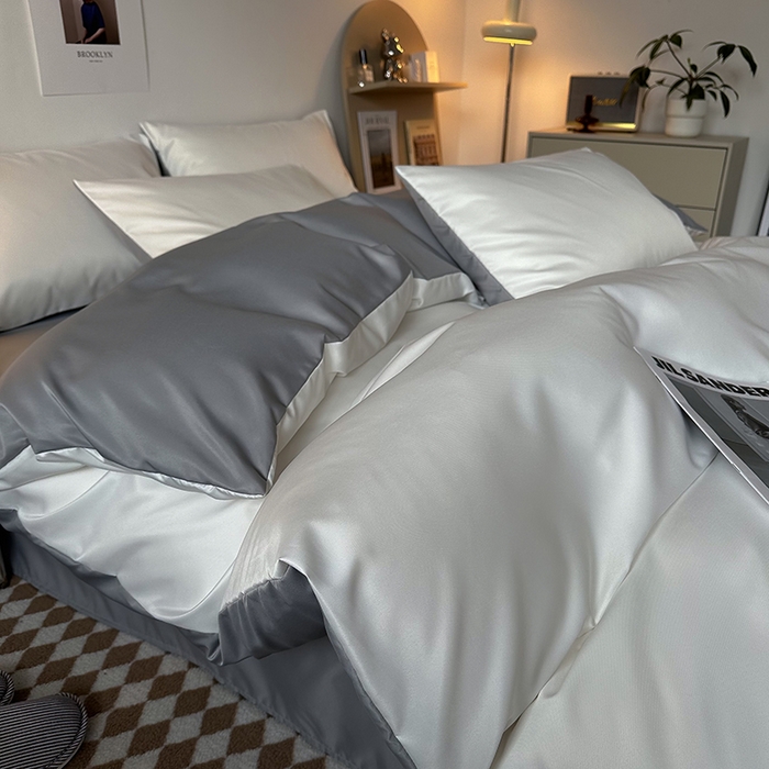 91家纺网 家纺一手货源 找家纺 （总）缦绣阁家纺  2026新款夏季轻奢水洗冰丝四件套真丝简约纯色被罩被套学生宿舍三件套-洛可可系列