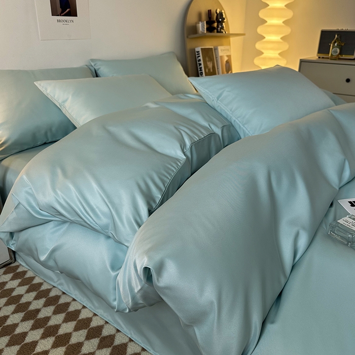 91家纺网 家纺一手货源 找家纺 （总）缦绣阁家纺  2026新款夏季轻奢水洗冰丝四件套真丝简约纯色被罩被套学生宿舍三件套-洛可可系列