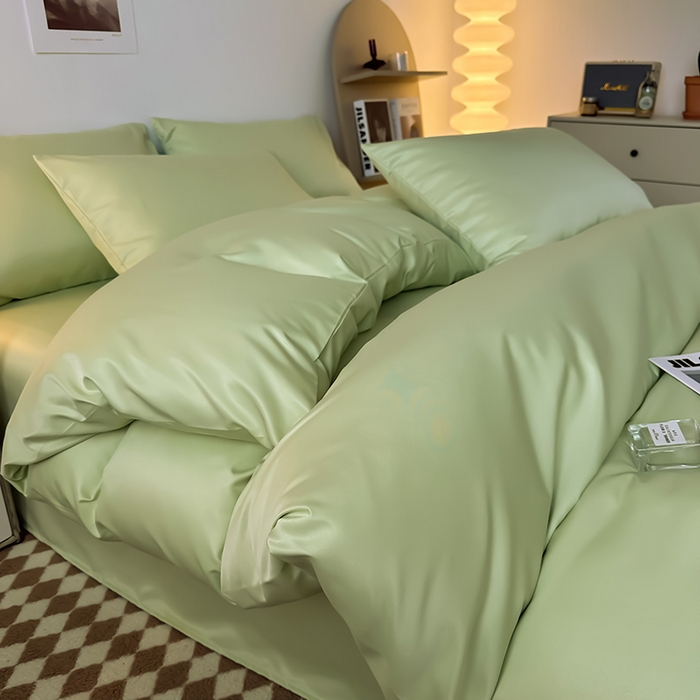 91家纺网 家纺一手货源 找家纺 （总）缦绣阁家纺  2026新款夏季轻奢水洗冰丝四件套真丝简约纯色被罩被套学生宿舍三件套-洛可可系列